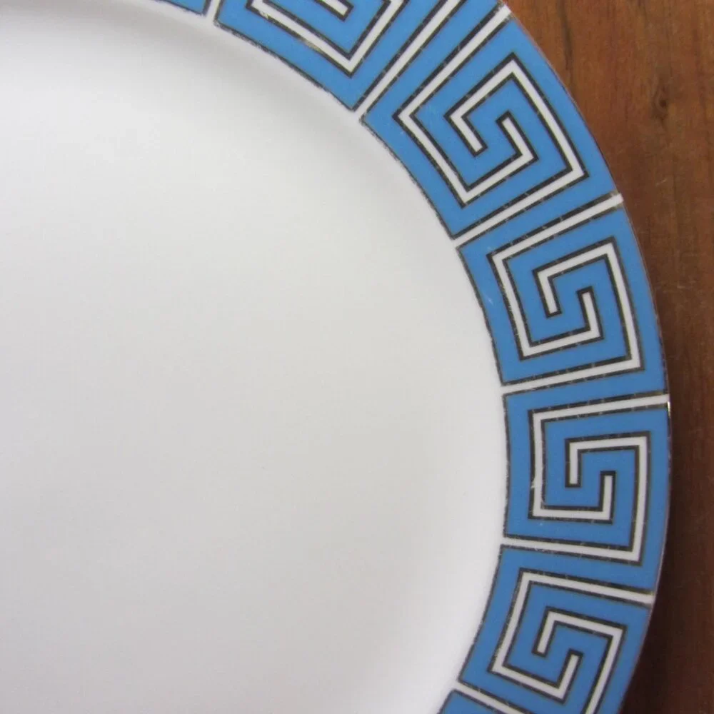 Jonathan Adler silver & blue greek key salad plates - pair of 2 (W5108)